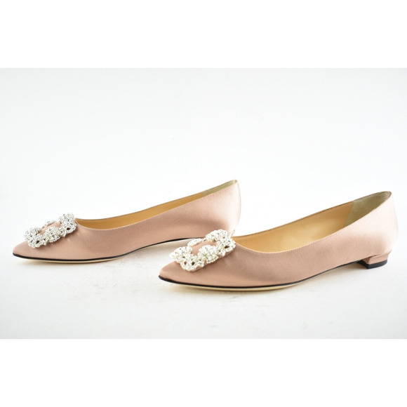 Manolo Blahnik Hangisi Beige Rose Satin Jewel Buckle Ballerina Ballet Flat 36 - Picture 8 of 10